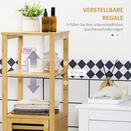Bambusest vannitoakapp restukse ja reguleeritavate riiulitega, 33 × 30 × 120 cm