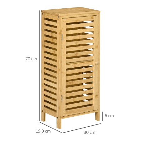 Bambusest vannitoakapp restukse ja reguleeritava riiuliga, 30 × 19,9 × 70 cm