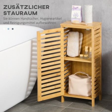 Bambusest vannitoakapp restukse ja reguleeritava riiuliga, 30 × 19,9 × 70 cm