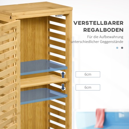 Bambusest vannitoakapp restukse ja reguleeritava riiuliga, 30 × 19,9 × 70 cm
