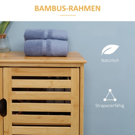 Bambusest vannitoakapp lamelldetailidega, naturaalne puit