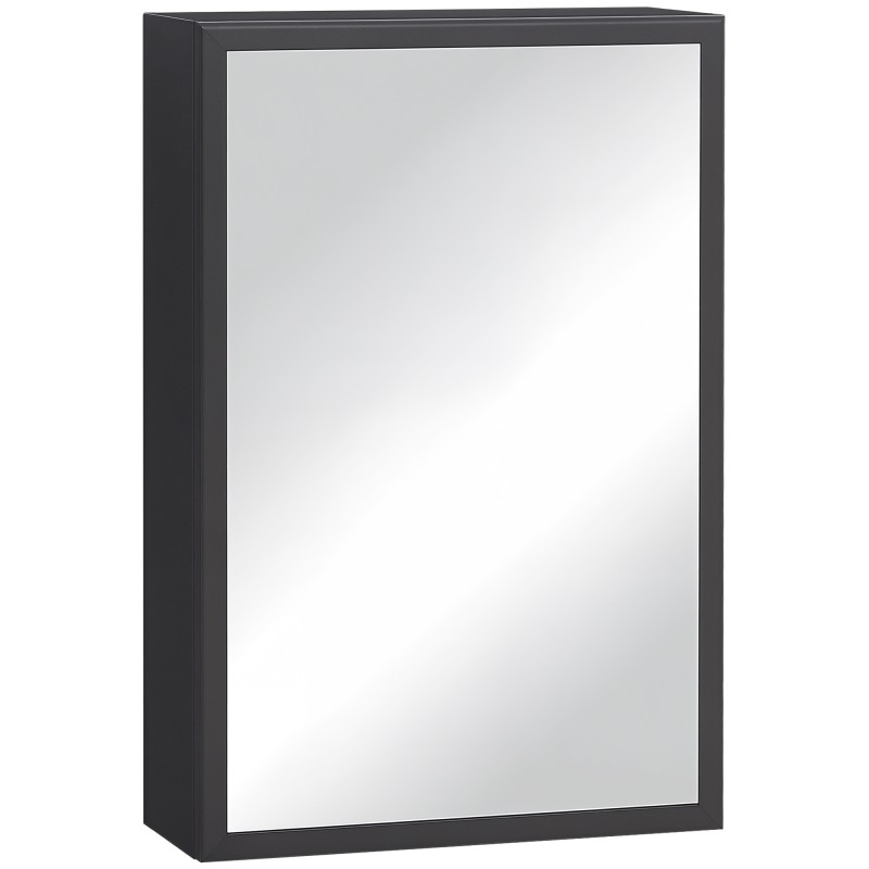 Terasest peegelkapp kolme riiuliosa ja pehmelt sulguvate hingedega, must, 40 × 15 × 60 cm