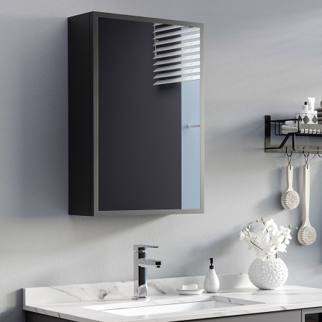 Terasest peegelkapp kolme riiuliosa ja pehmelt sulguvate hingedega, must, 40 × 15 × 60 cm