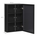 Terasest peegelkapp kolme riiuliosa ja pehmelt sulguvate hingedega, must, 40 × 15 × 60 cm