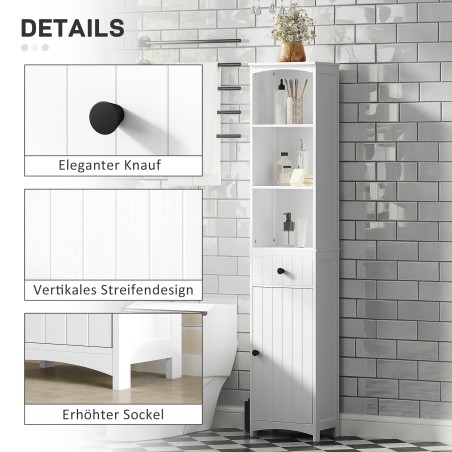 Vannitoakapp 3 riiuli ja 1 sahtliga, MDF, valge
