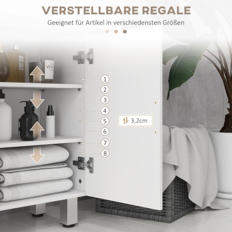 Vannitoakapp 2 sahtli ja reguleeritava riiuliga, puit, valge