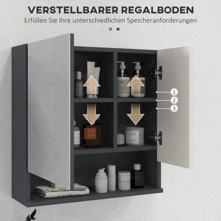 Vannitoakapp peegelukse ja reguleeritavate riiulitega, valge