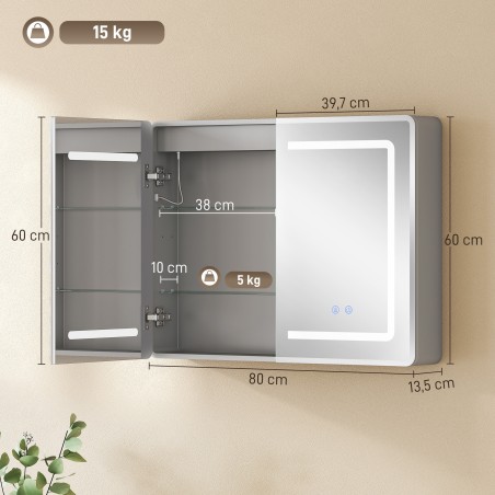 LED-valgustusega vannitoa peegelkapp 60 × 80 cm, uduvastane, hämardatav