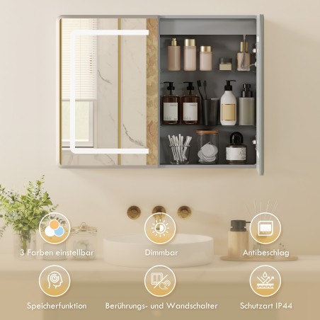 LED-valgustusega vannitoa peegelkapp 60 × 80 cm, uduvastane, hämardatav