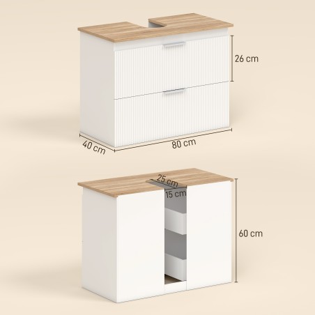 Vannitoa aluskapp kahe suure sahtliga valamule, 80 cm, valge