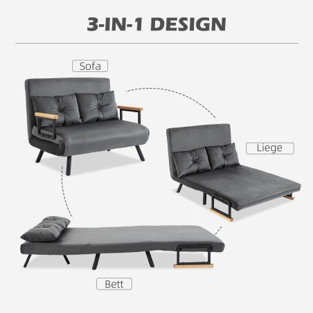 2-kohaline sametise kattega diivanvoodi 2 padjaga, naturaalne/tumehall/must