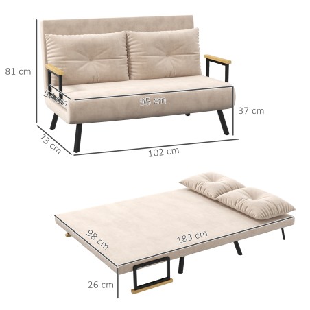 2-kohaline sametise kattega diivanvoodi 2 padjaga, naturaalne/beež/must