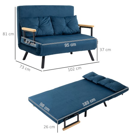 2-kohaline sametise kattega diivanvoodi 2 padjaga, naturaalne/sinine