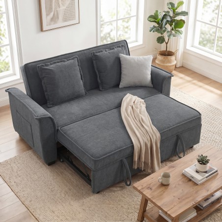 Tumehall 2-kohaline futon-diivanvoodi reguleeritava seljatoe ja 2 padjaga