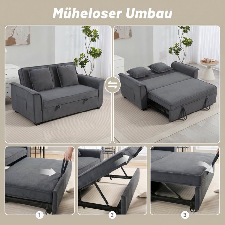 Tumehall 2-kohaline futon-diivanvoodi reguleeritava seljatoe ja 2 padjaga