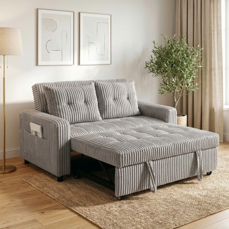 2-kohaline diivanvoodi velvetise katte, 2 padja ja küljetaskutega, 157 × 190 cm, helehall