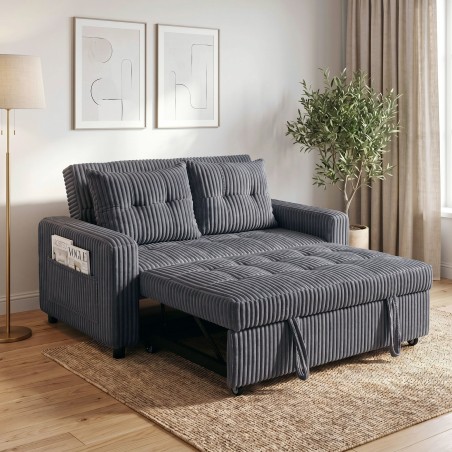 2-kohaline diivanvoodi velvetise katte, 2 padja ja küljetaskutega, 157 × 190 cm, tumehall