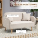 Kahekohaline diivan puidust jalgade ja 2 padjaga, 130 × 70 × 80 cm, kreem