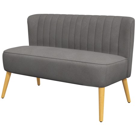 Retrostiilis kahekohaline diivan puidust jalgadega, 117 × 56,5 × 77 cm, tumehall