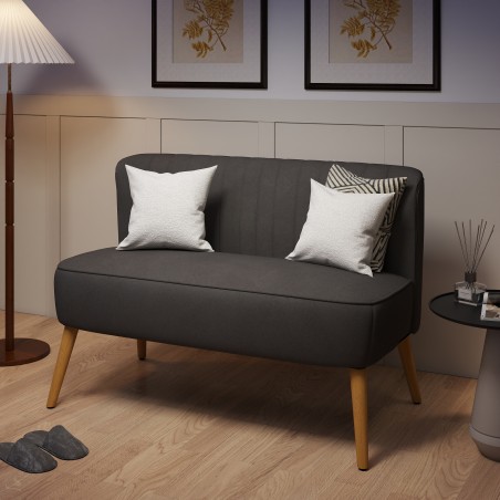 Retrostiilis kahekohaline diivan puidust jalgadega, 117 × 56,5 × 77 cm, tumehall