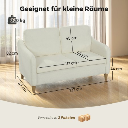 Kreemikas 2-kohaline Sherpa-ilmega diivan, laius 137 cm