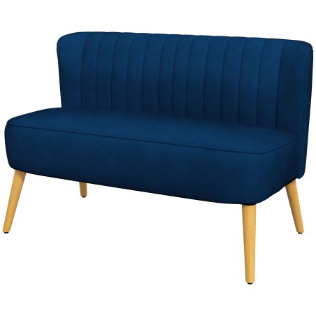 Sinine retrostiilis 2-kohaline diivan puidust jalgadega, 117 × 56,5 × 77 cm