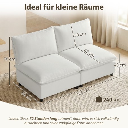 Kahekohaline 146 cm kunstnahast mooduldiivan paksude patjadega, hall
