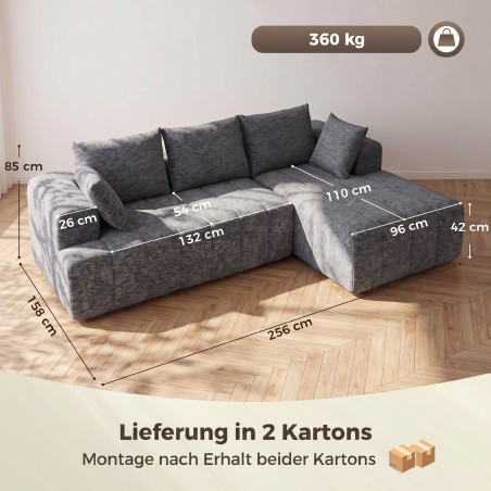 3-kohaline L-kujuline šenillist diivanvoodi tumbaga, hall