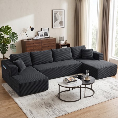 Modulaarne U-kujuline diivanvoodi 2 lamamistooliga, tumehall