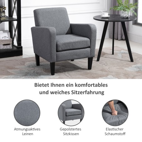 Polsterdatud tugitool puidust jalgade ja linase välimusega kangaga, helehall