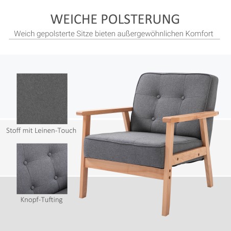 Polsterdatud tugitool käetugede ja puitraamiga, linane, hall, 64,5 × 70 × 74 cm