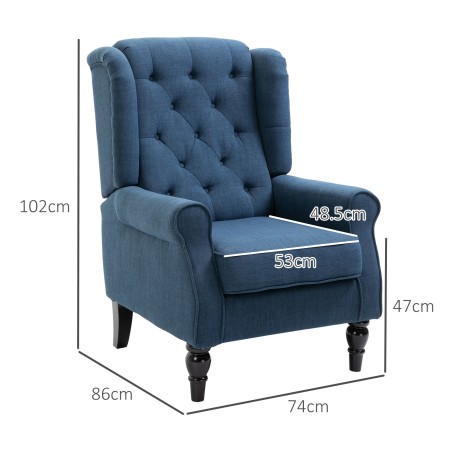 Sinine polsterdatud tiibtool eemaldatava kattega, 74 × 86 × 102 cm