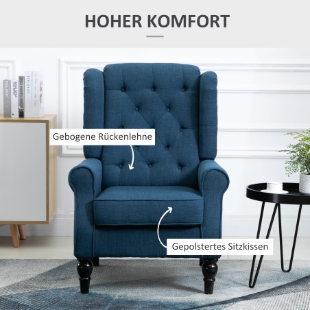 Sinine polsterdatud tiibtool eemaldatava kattega, 74 × 86 × 102 cm