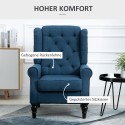 Sinine polsterdatud tiibtool eemaldatava kattega, 74 × 86 × 102 cm