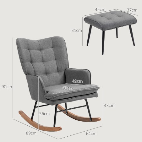 Kiiktool taburetiga, kuni 130 kg, linase välimusega, 64 × 89 × 90 cm, tumehall