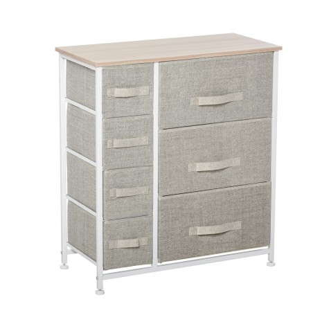 Kummut 7 kokkupandava riidest sahtli ja metallraamiga, helehall, 63,5 × 30 × 71 cm
