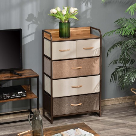 5 kokkupandava riidest sahtli ja riiuliga kummut, 58 × 29 × 99 cm