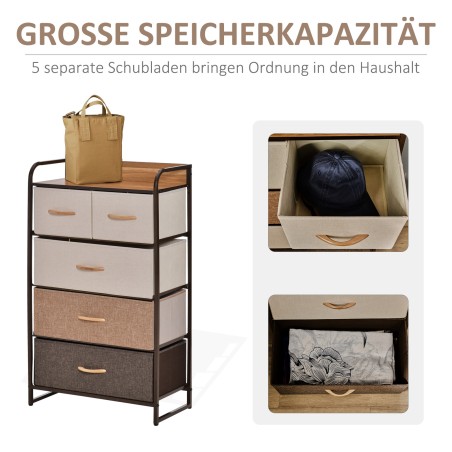 5 kokkupandava riidest sahtli ja riiuliga kummut, 58 × 29 × 99 cm