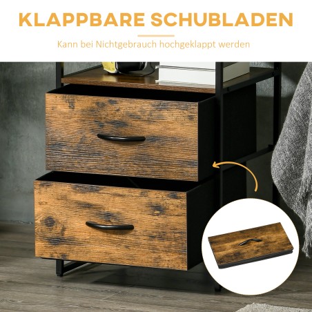 Elutoa küljekapp riidest sahtlite, MDF-i ja terasraamiga, pruun