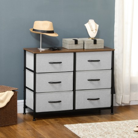 Kummut 6 riidest sahtliga, pruun-must-hall, 80 × 30 × 62,5 cm