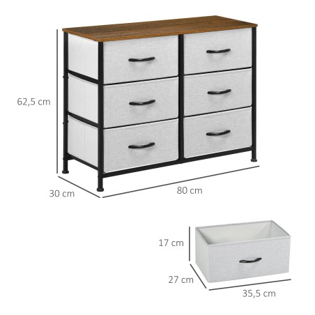 Kummut 6 riidest sahtliga, pruun-must-hall, 80 × 30 × 62,5 cm