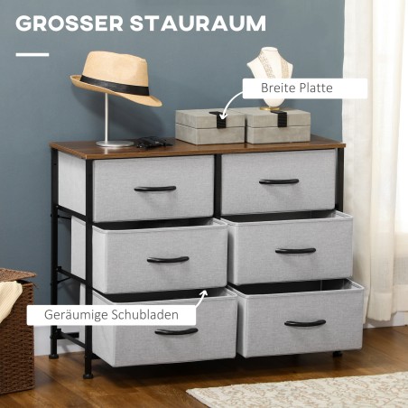 Kummut 6 riidest sahtliga, pruun-must-hall, 80 × 30 × 62,5 cm