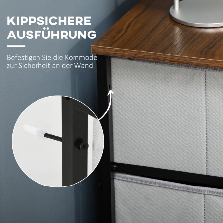Kummut 6 riidest sahtliga, pruun-must-hall, 80 × 30 × 62,5 cm