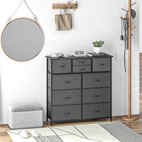 Kummut 10 riidest sahtli ja metallraamiga, 100 × 30 × 100 cm