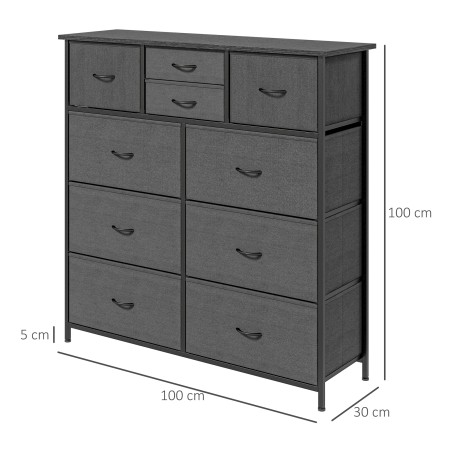 Kummut 10 riidest sahtli ja metallraamiga, 100 × 30 × 100 cm