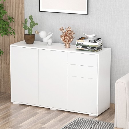 Valge puhvetkapp 2 sahtli ja Push-to-Open mehhanismiga, 117 × 36 × 74 cm