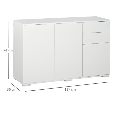 Valge puhvetkapp 2 sahtli ja Push-to-Open mehhanismiga, 117 × 36 × 74 cm