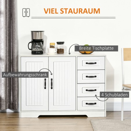Moodne puhvetkapp 4 sahtli ja kapiga, 105 × 40 × 76 cm, valge