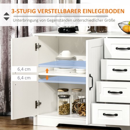 Moodne puhvetkapp 4 sahtli ja kapiga, 105 × 40 × 76 cm, valge