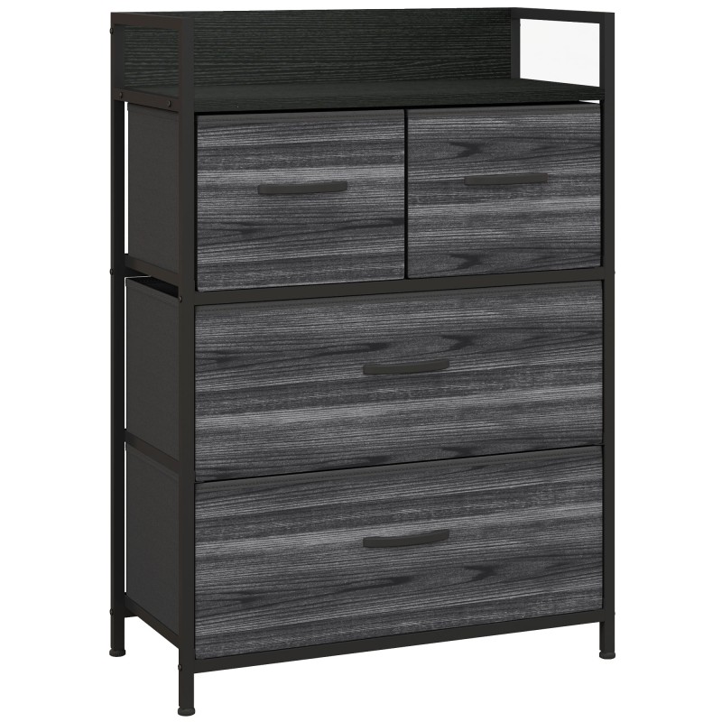 Tööstusstiilis kummut 4 riidest sahtliga, 60 × 29 × 85 cm, must